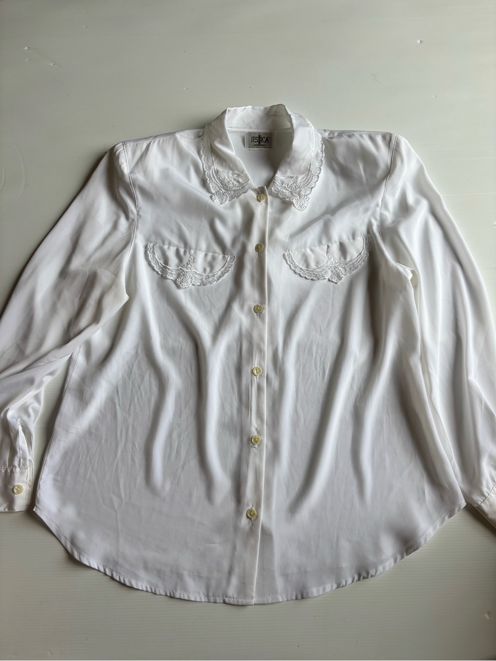 Vintage Jessica White Lace Collar Blouse Size 14 Secretary Chic